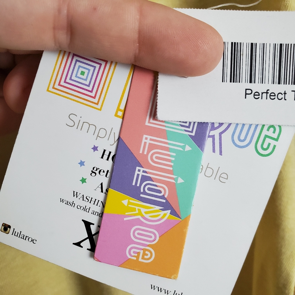 4/$25 LuLaRoe Prefect T Top Yellow w Grey Stripes - Picture 3 of 8